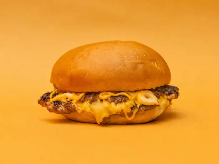 Double beef burger with melted cheddar cheese